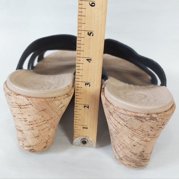 Crocs Women Wedge A-Leigh Cork Heel Black Strappy Slide Slip-on Sandals Size 10 - Picture 7 of 9